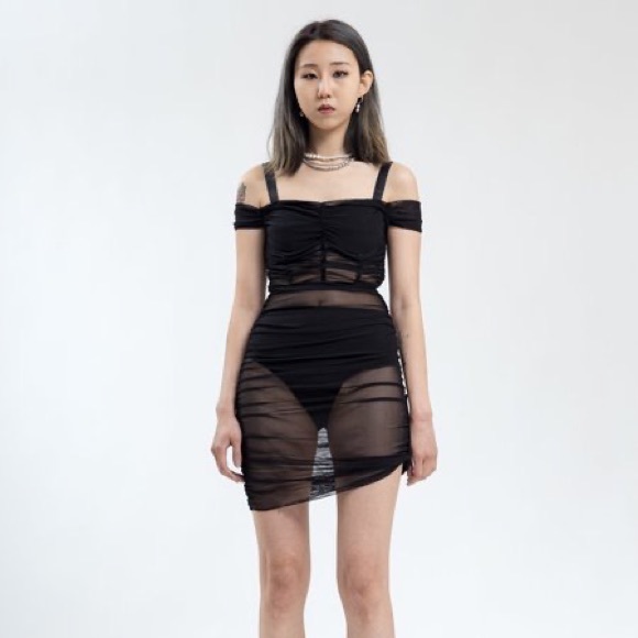 DANIELLE GUIZIO sheer ruched black dress size small *as is - Picture 13 of 14